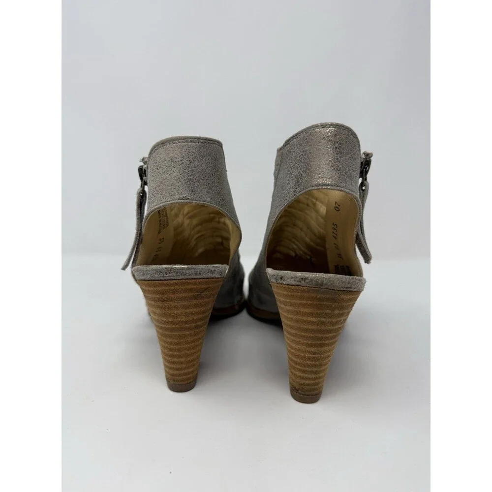 Paul Green Cayanne Peep Toe Block Heel Booties Sandal UK 5.5 US 8 Smoke Metallic